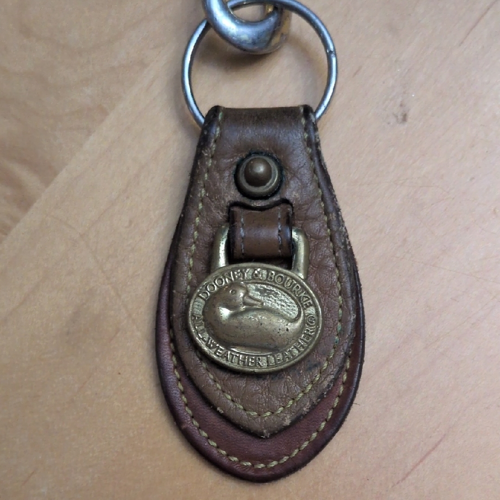 Dooney & Bourke Vintage Brown Leather Key Fob with Gold Emblem